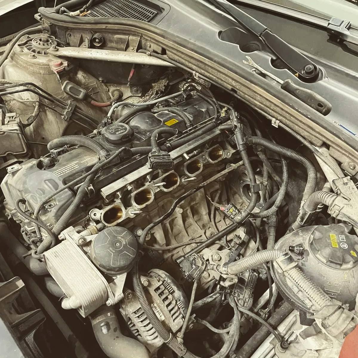The engine bay opened up