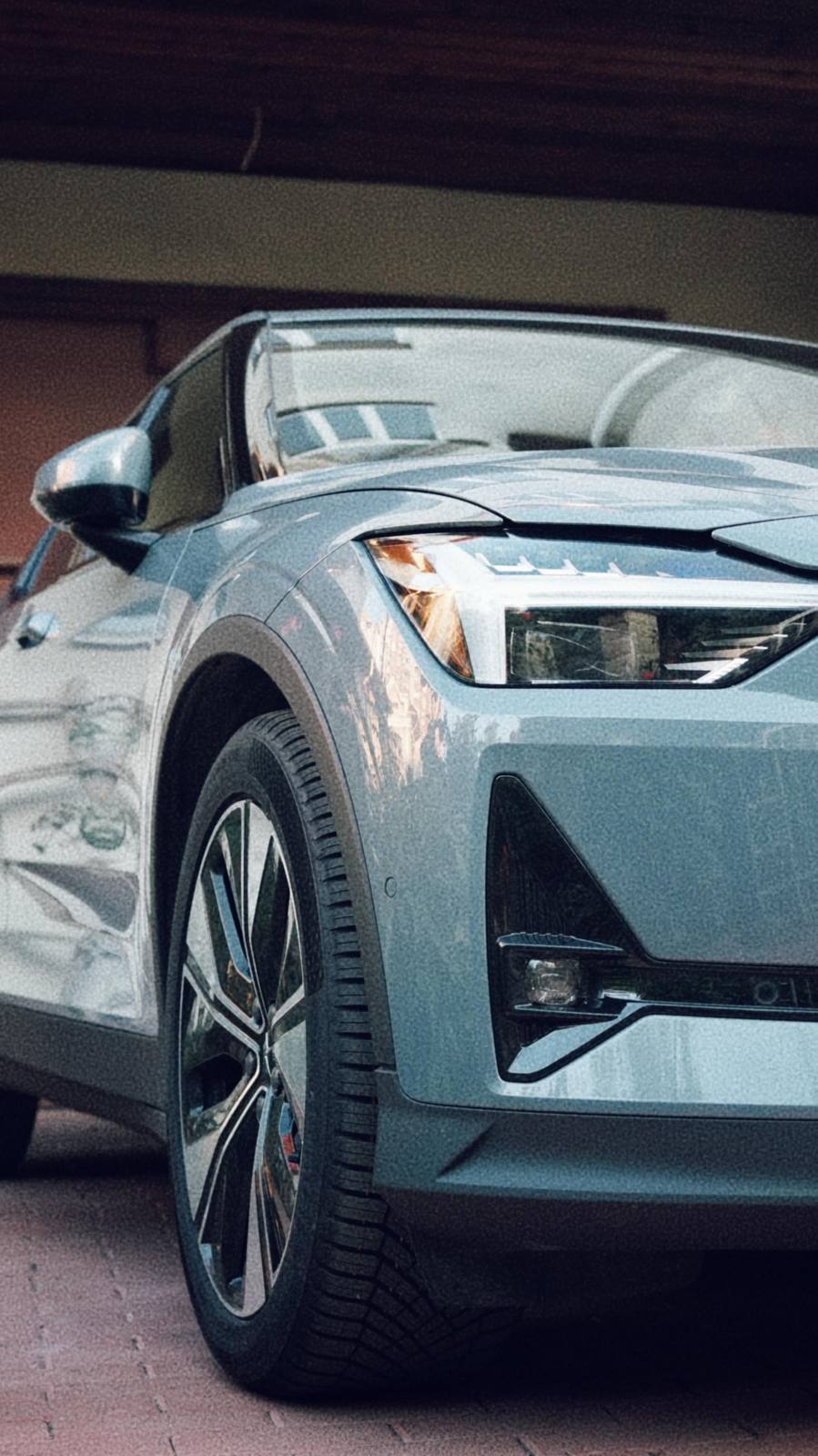 The side profile of the car